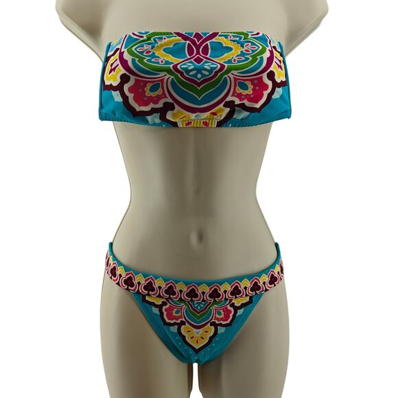 Victoria Secret Colorful Boho Bandeau Bikini Set Womens Small - Picture 1 of 8